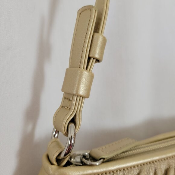 Genuine Leather Little Gold Bag Hobo shoulder carry one strap shimmery zip EUC - Picture 3 of 9